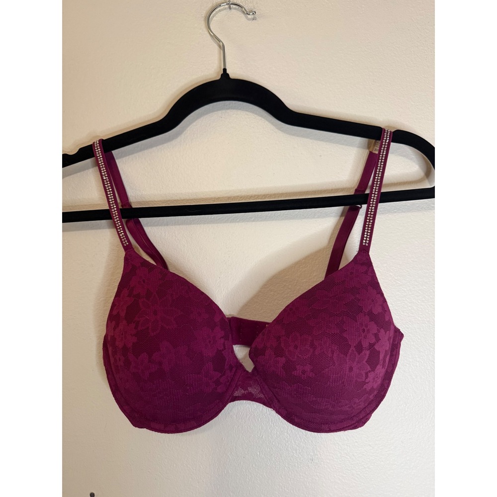 Victoria's Secret PINK Lace Shine Strap Push Up Bra‎ Vivid Magenta Size 32D NWT